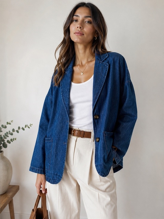 Vanessa Milano Jackets & Blazers - Vanessa Milano Italy Denim Oversized Blazer Jacket 100% Cotton S